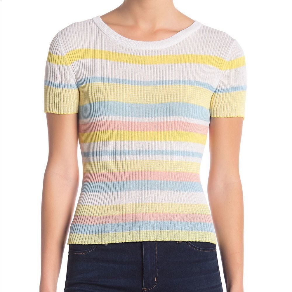 Elodie Striped Short Sleeve Sweater Top NWT